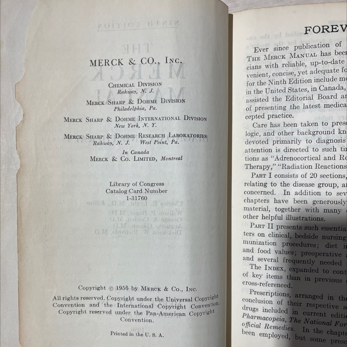 the merck manual of diagnosis and therapy book, by Charles E. Lyght, M.D., 1956 Leather, Vintage image 3