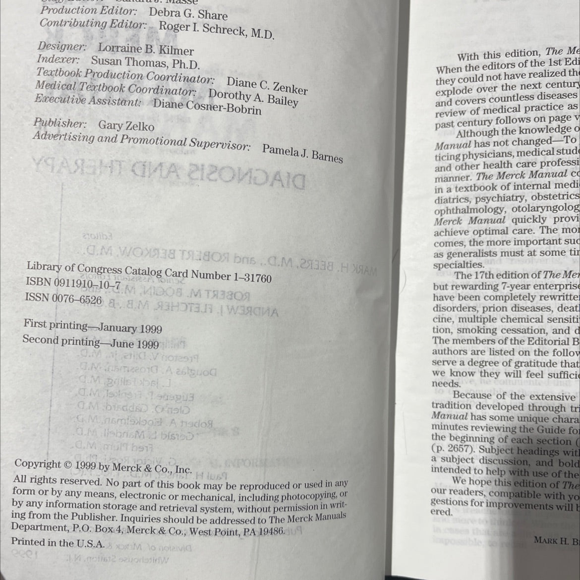 the merck manual book, by mark h. beers, m.d. and robert berkow, m.d., 1999 Hardcover image 3