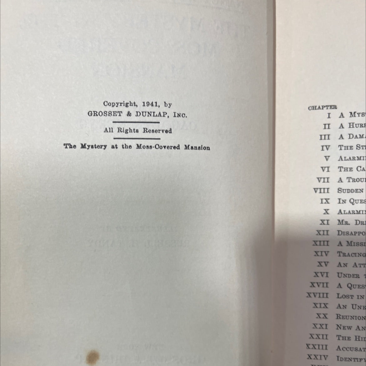 the mystery at the moss-covered mansion book, by carolyn keene, 1941 Hardcover image 3