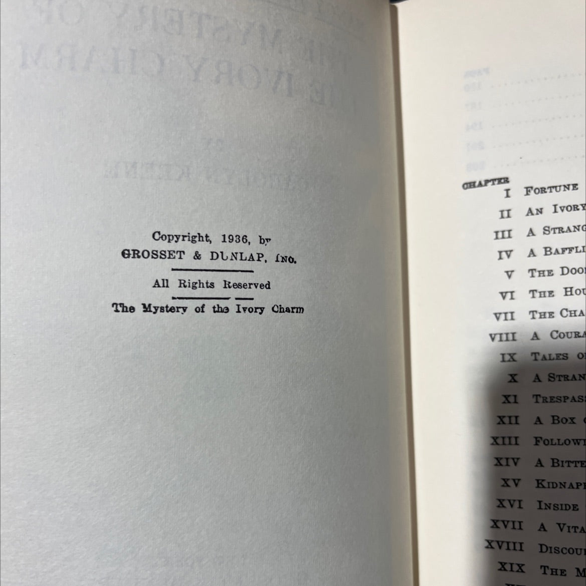 the mystery of the ivory charm book, by carolyn keene, 1936 Hardcover image 3