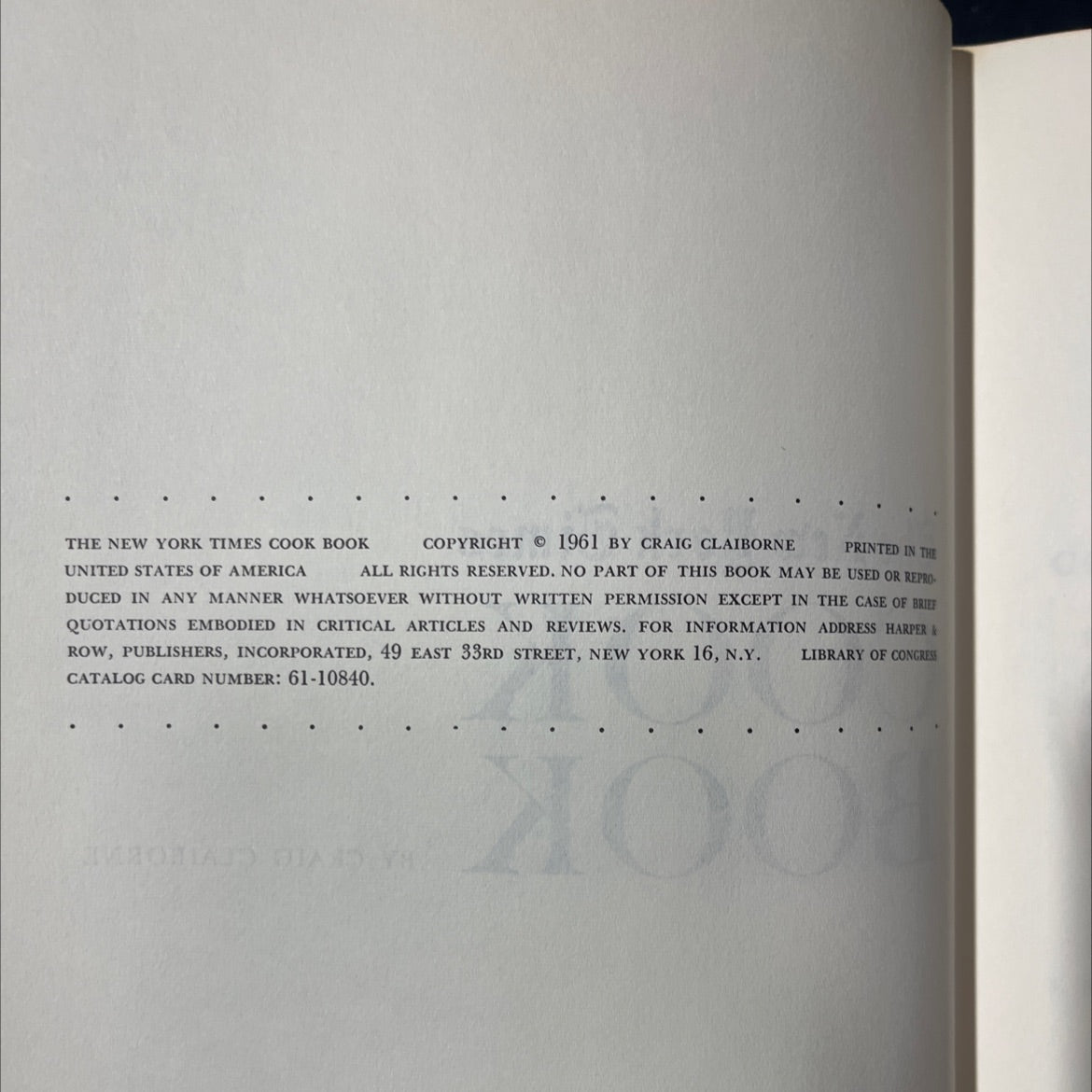 the new york times cook book book, by craig claiborne, 1961 Hardcover image 3