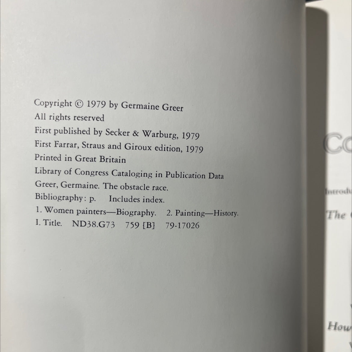 the obstacle race the fortunes of women painters and their work book, by germaine greer, 1979 Hardcover image 3