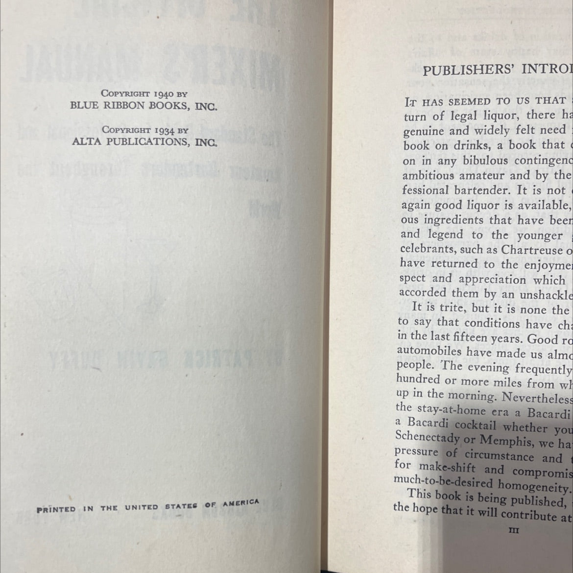 the official mixer's manual book, by patrick gavin duffy, 1940 Hardcover image 3