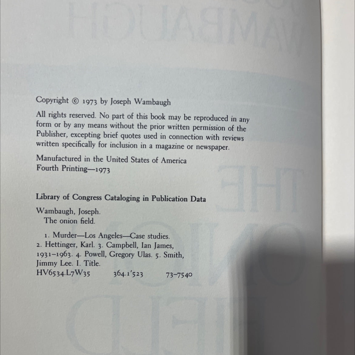 the onion field book, by joseph wambaugh, 1973 Hardcover image 3