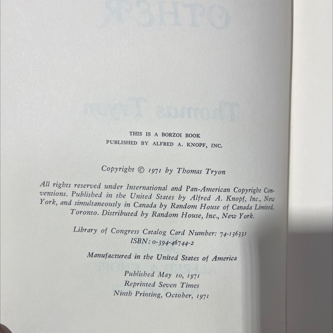 the other book, by Thomas Tryon, 1971 Hardcover image 3