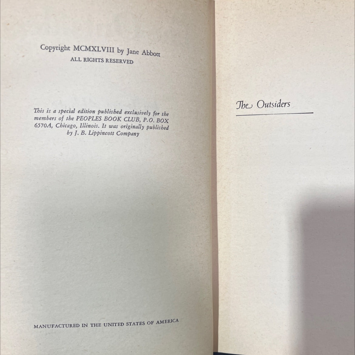 the outsiders book, by jane abbott, 1948 Hardcover image 3