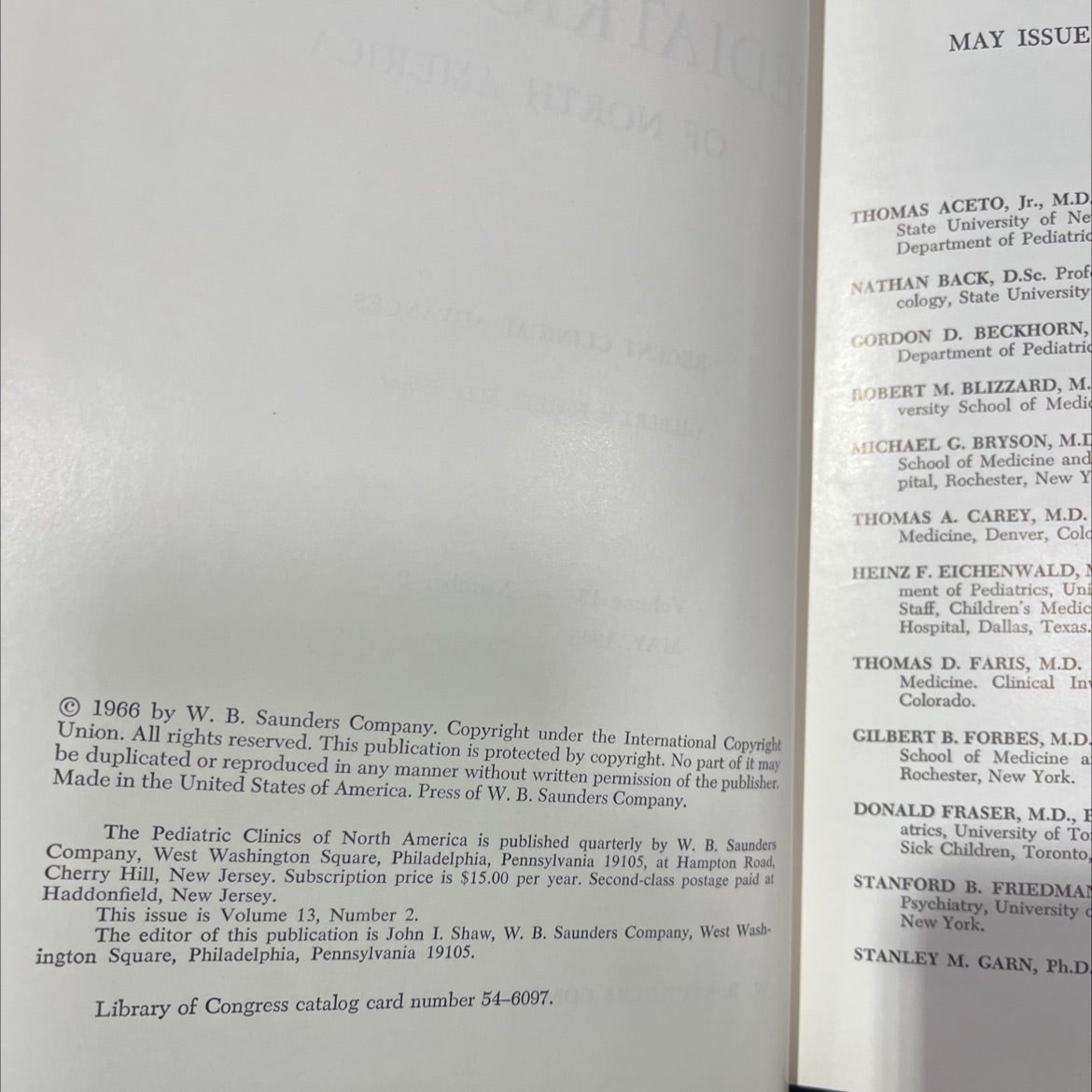 the pediatric clinics of north america recent clinical advances book, by gilbert b. forbes, m.d., 1966 Hardcover image 3