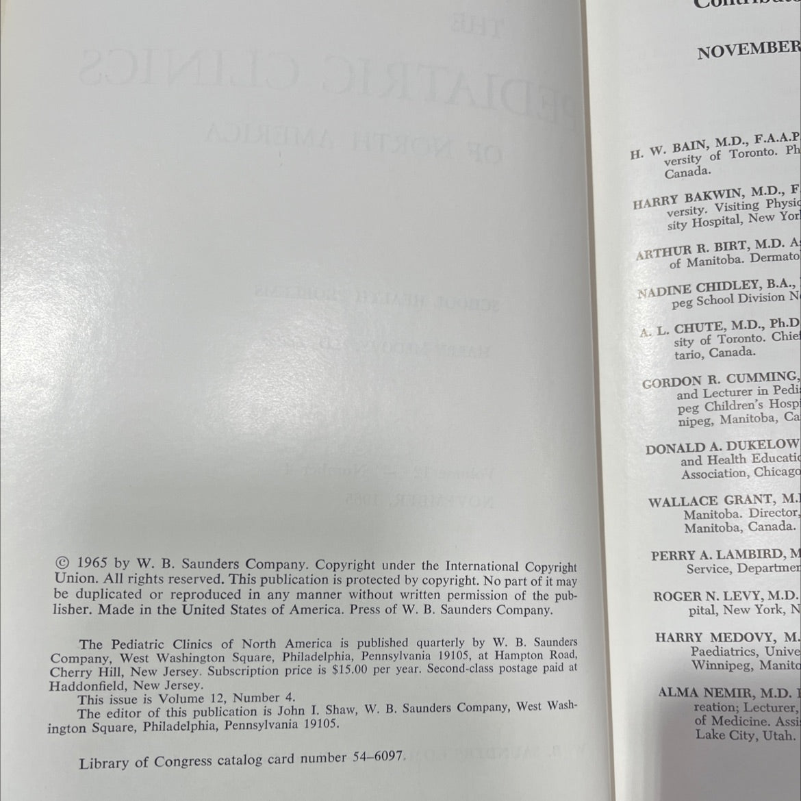 the pediatric clinics of north america school health problems book, by harry medovy, m.d., 1965 Hardcover image 3