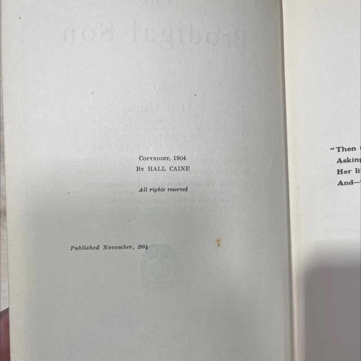 the prodigal son book, by hall caine, 1904 Hardcover, First Edition, Antique image 3