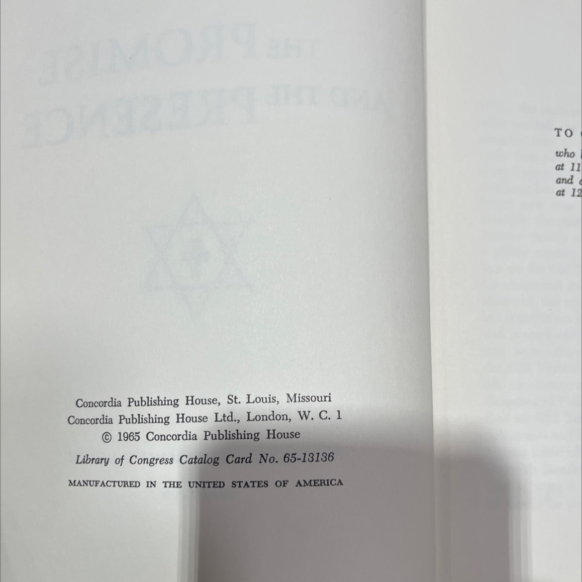 the promise and the presence book, by harry n. huxhold, 1965 Hardcover image 3