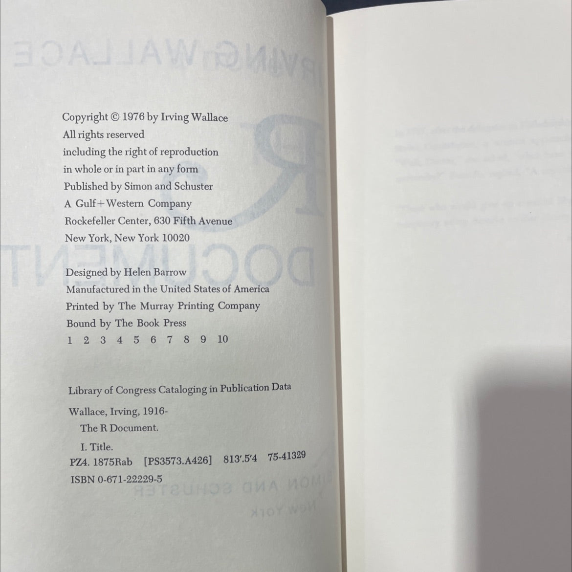 the r document book, by irving wallace, 1976 Hardcover image 3