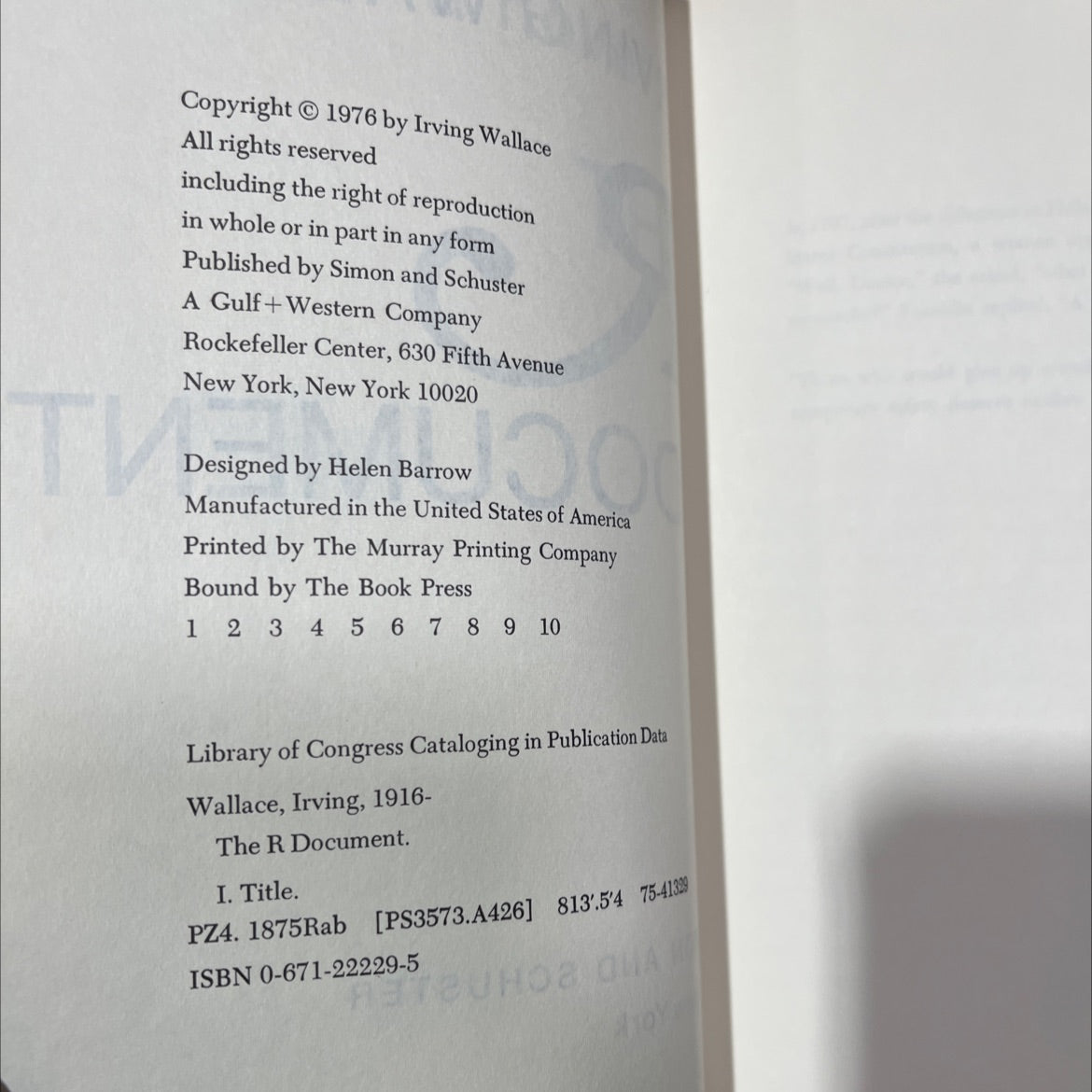 the r document book, by irving wallace, 1976 Hardcover, First Edition, Vintage image 3