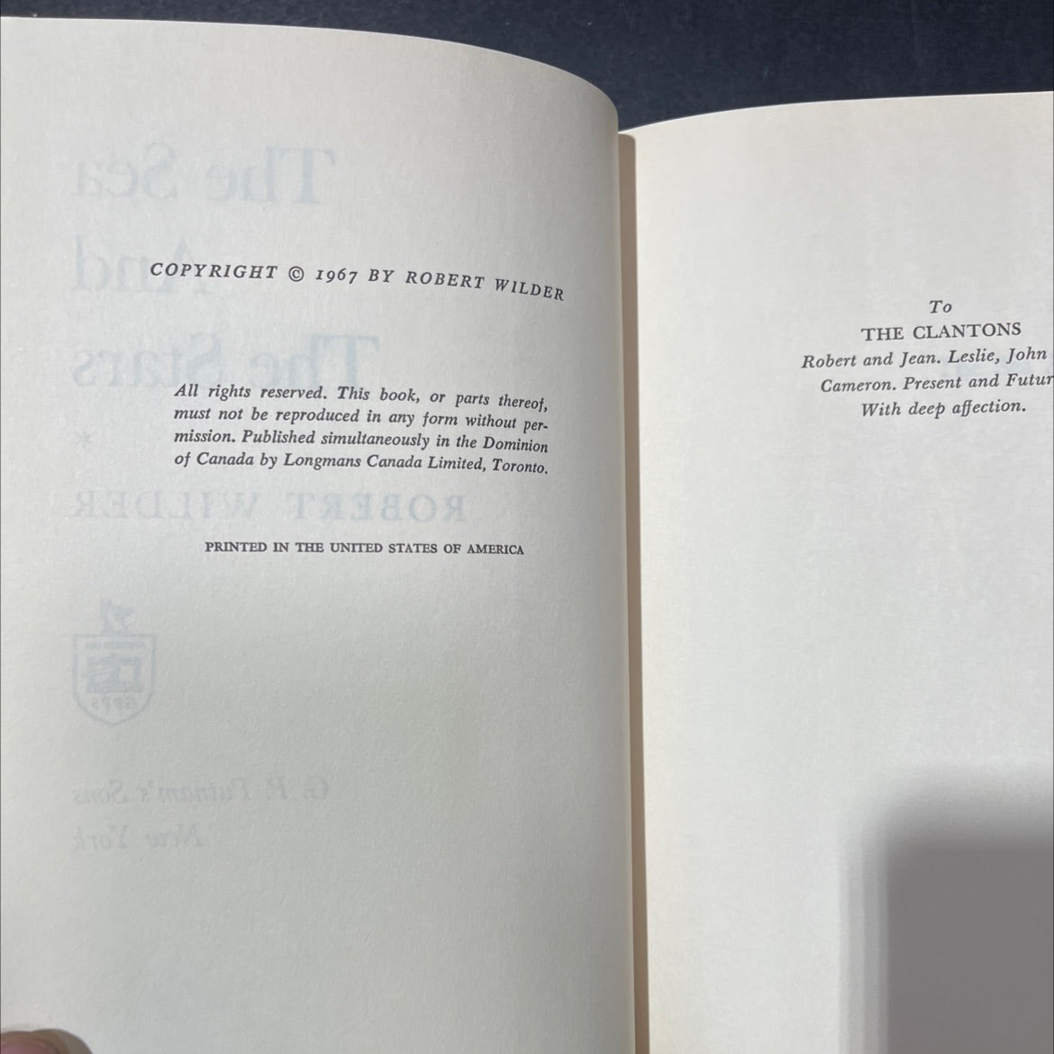 the sea the clantons and the stars book, by robert wilder, 1967 Hardcover image 3