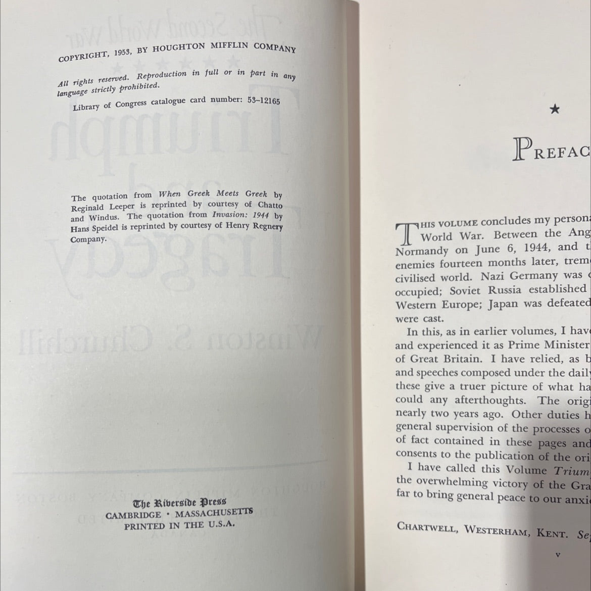 the second world war triumph and tragedy book, by winston s. churchill, 1953 Hardcover image 3