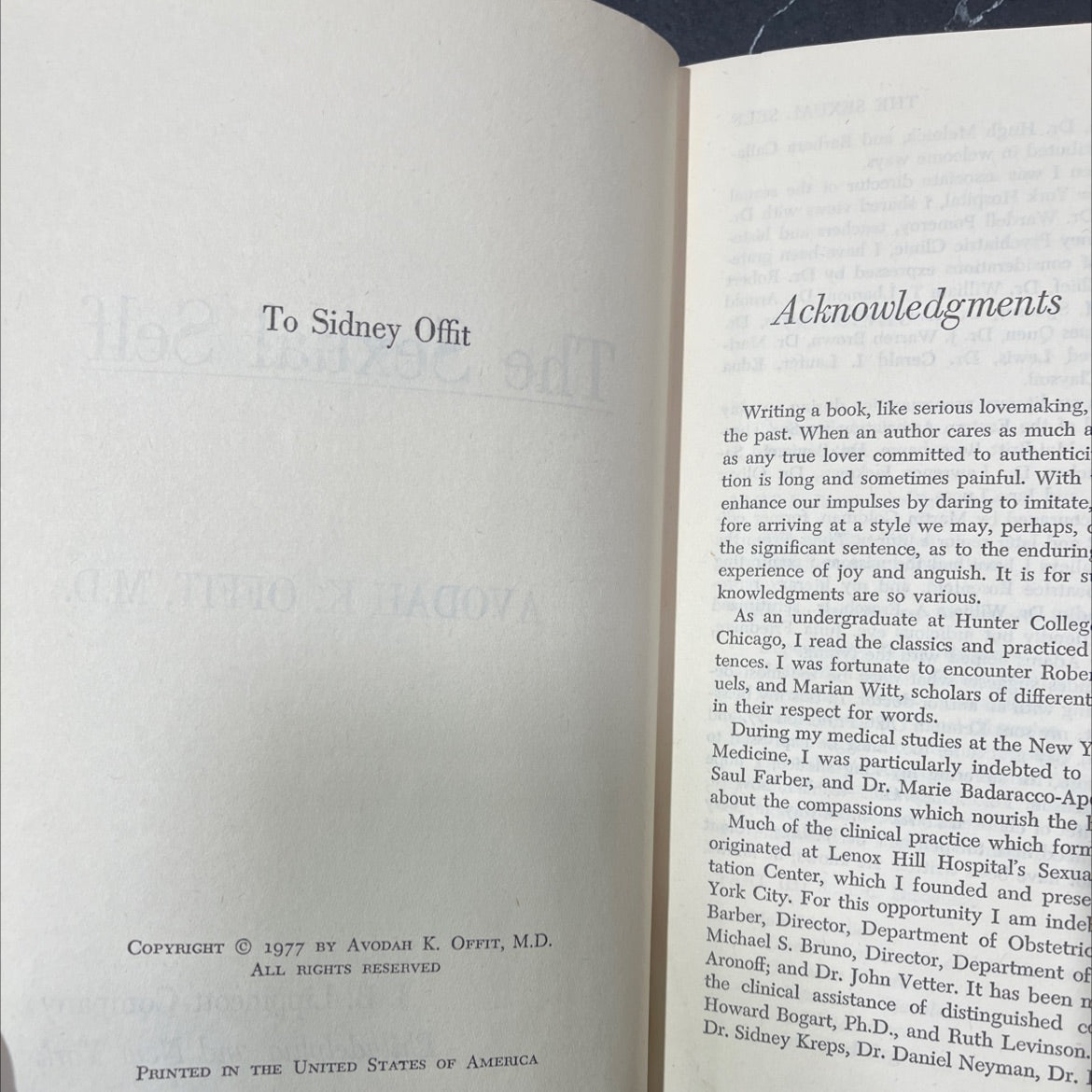 the sexual self book, by avodah k. offit, m.d., 1977 Hardcover image 3