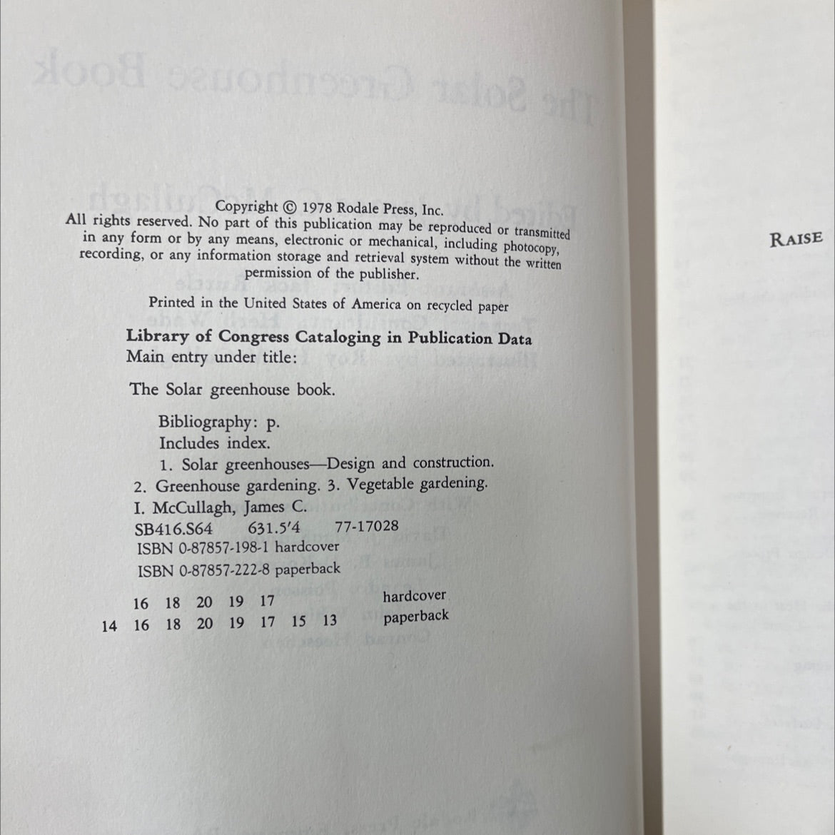 the solar greenhouse book book, by James C. McCullagh, 1978 Hardcover, Vintage image 3