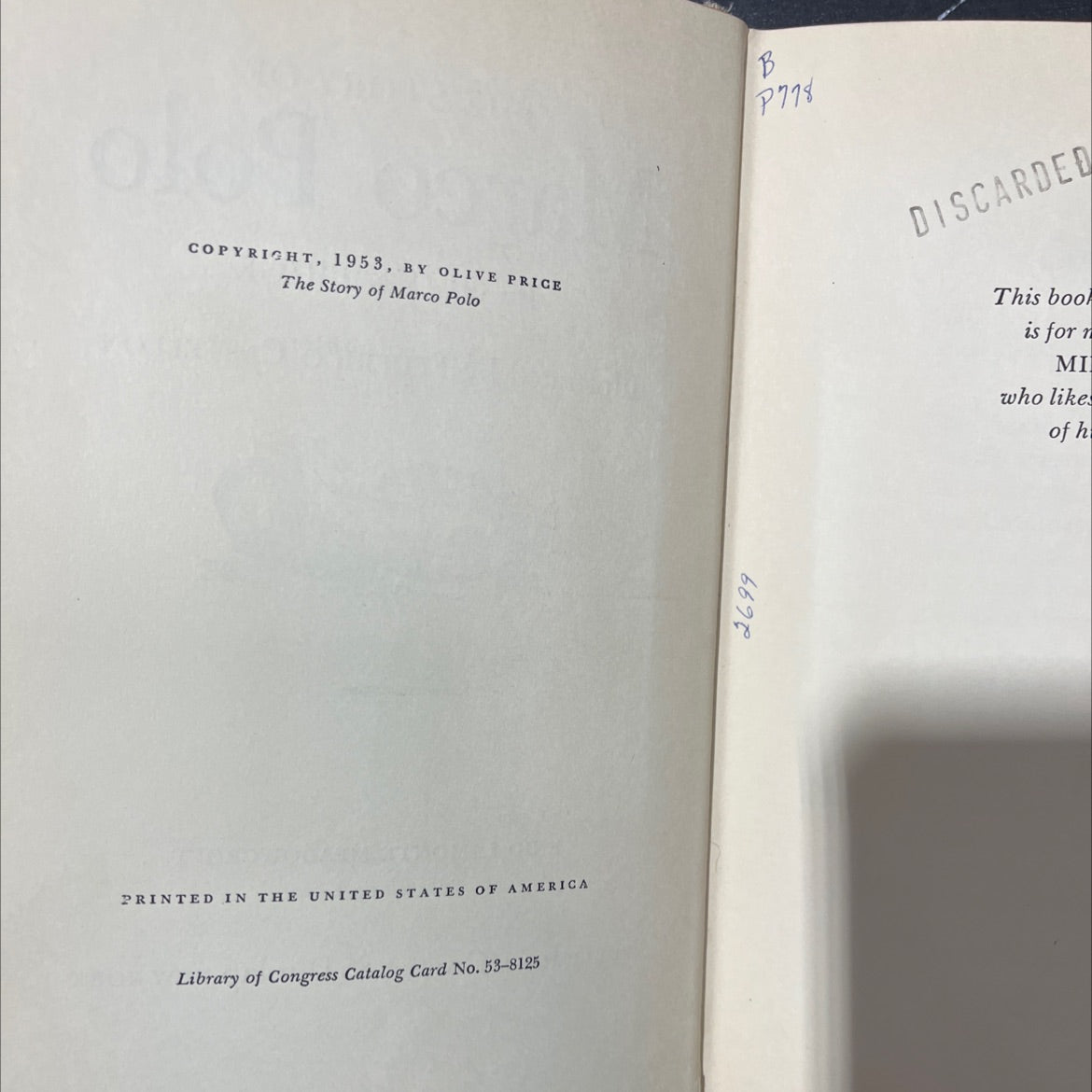 the story of marco polo book, by olive price, 1953 Hardcover image 3