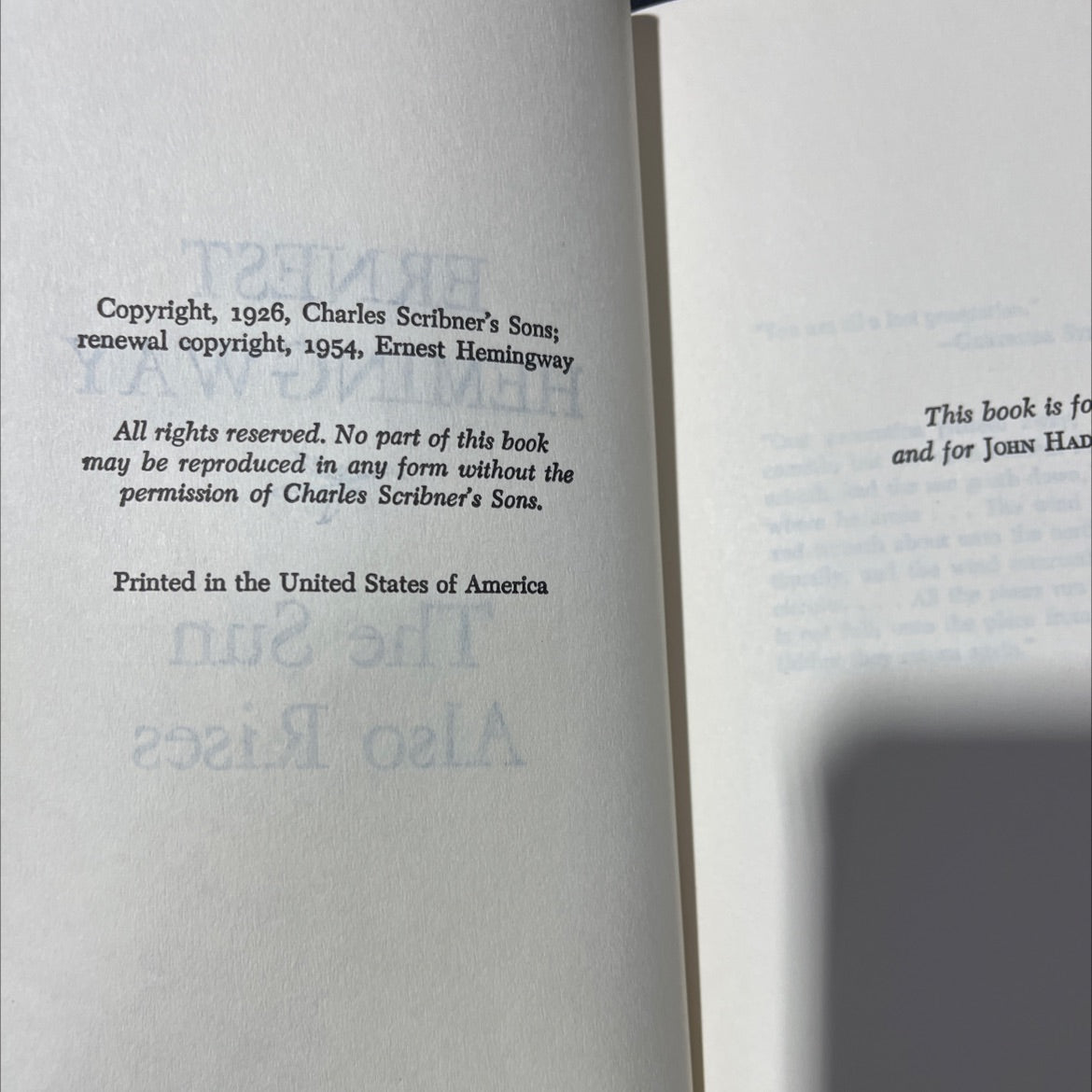 the sun also rises book, by ernest hemingway, 1954 Hardcover, Vintage image 3