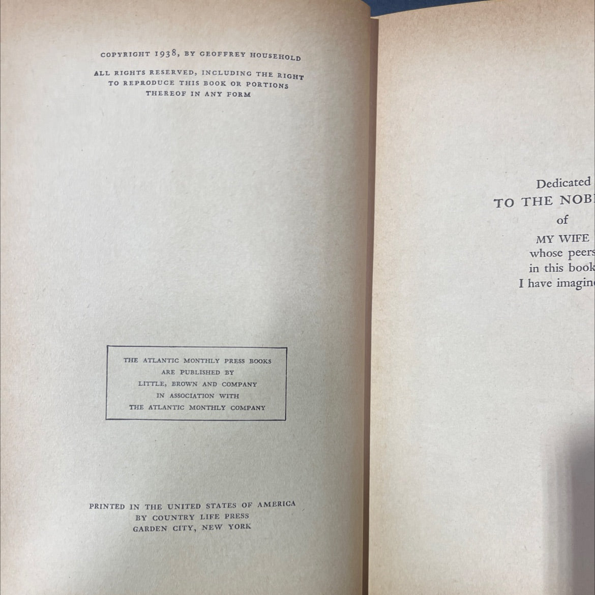 the third hour book, by geoffrey household, 1938 Hardcover image 3