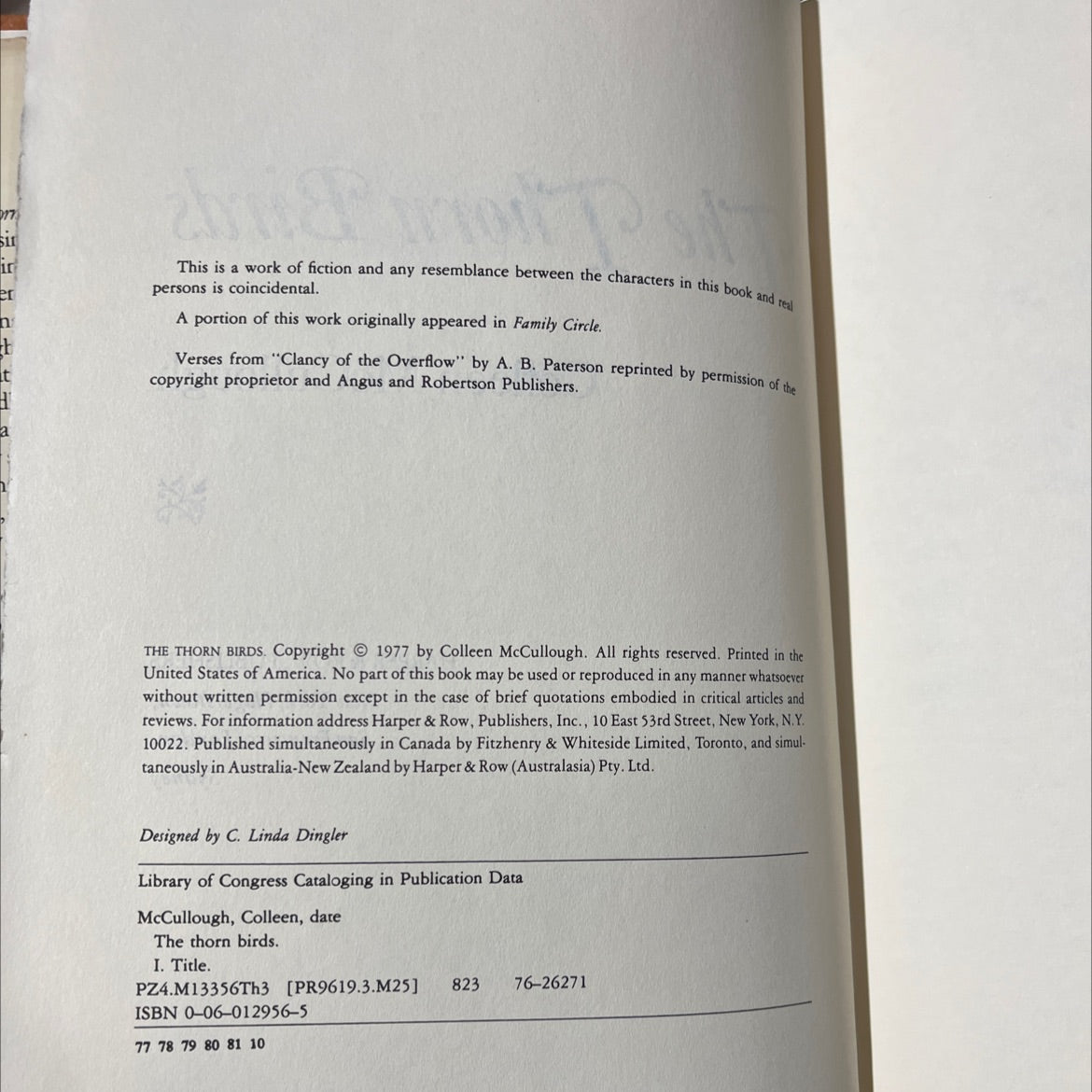 the thorn birds book, by Colleen McCullough, 1977 Hardcover image 3