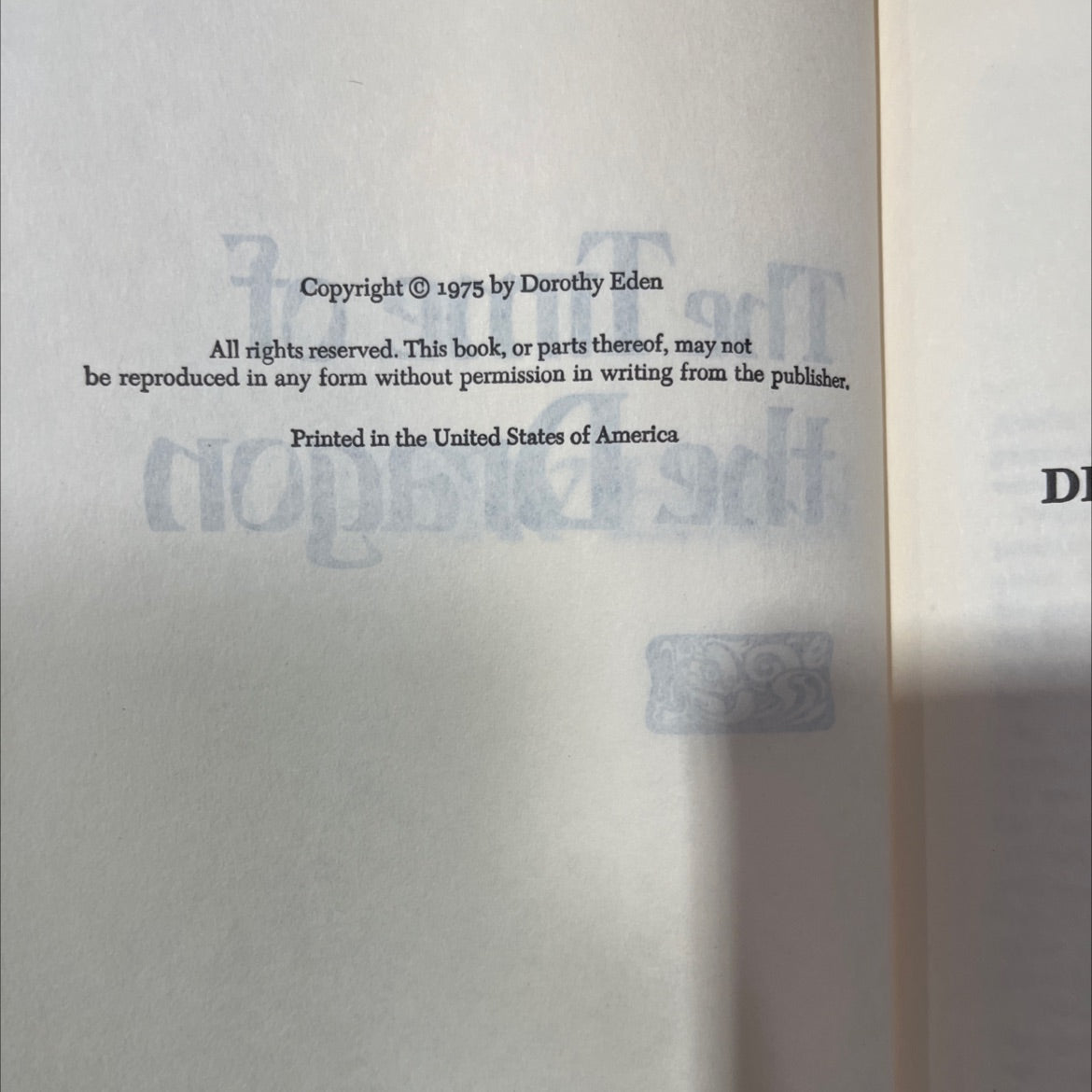 the time of the dragon book, by dorothy eden, 1975 Hardcover image 3