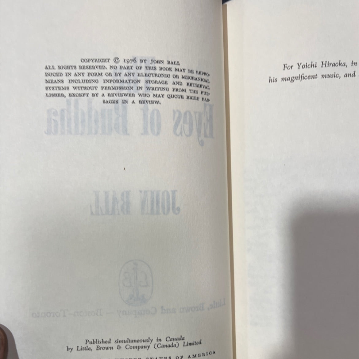 the tool to eat sound as or by gives a yo eyes of buddha book, by john ball, 1976 Hardcover, Vintage image 3