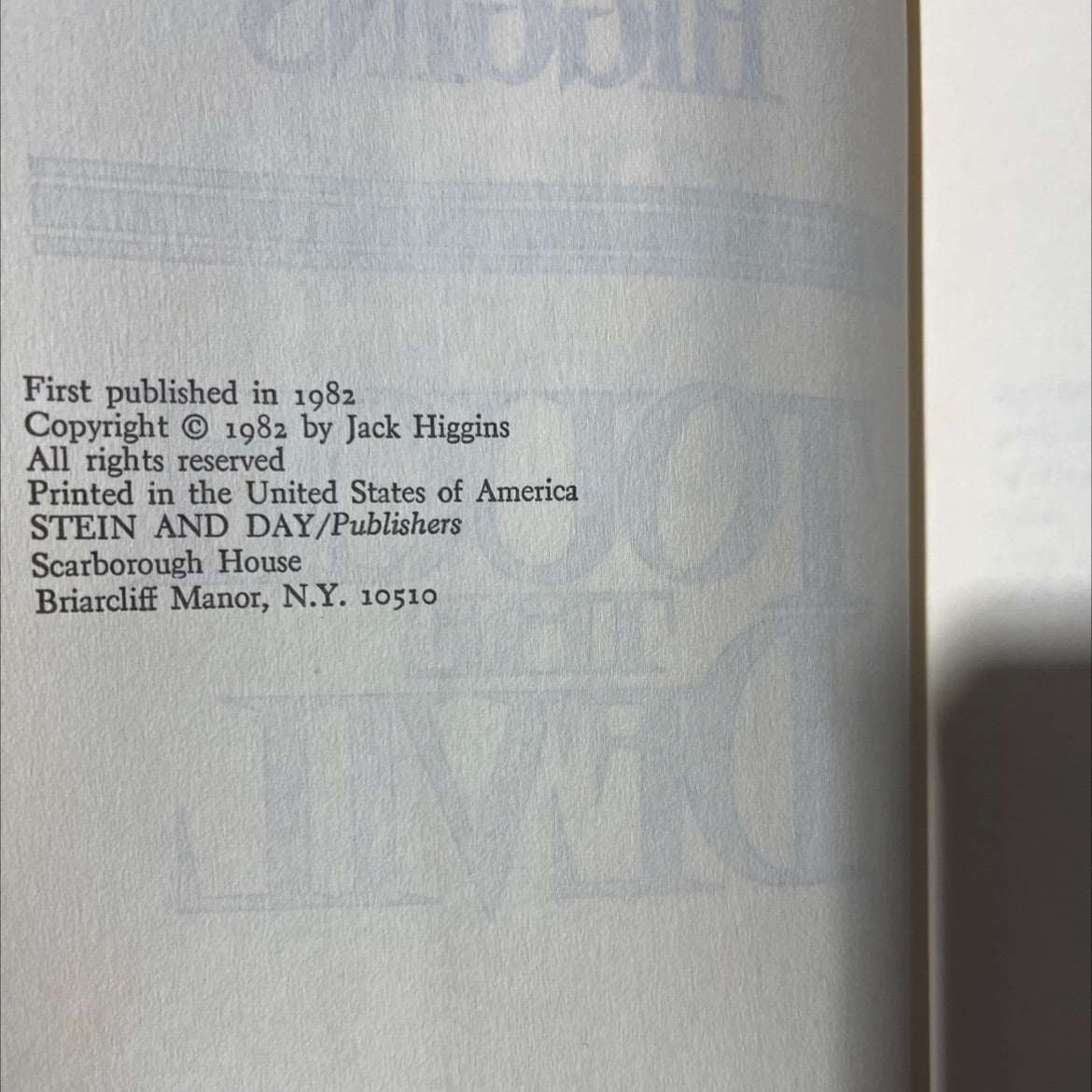 the touch devil book, by Jack Higgins, 1982 Hardcover image 3