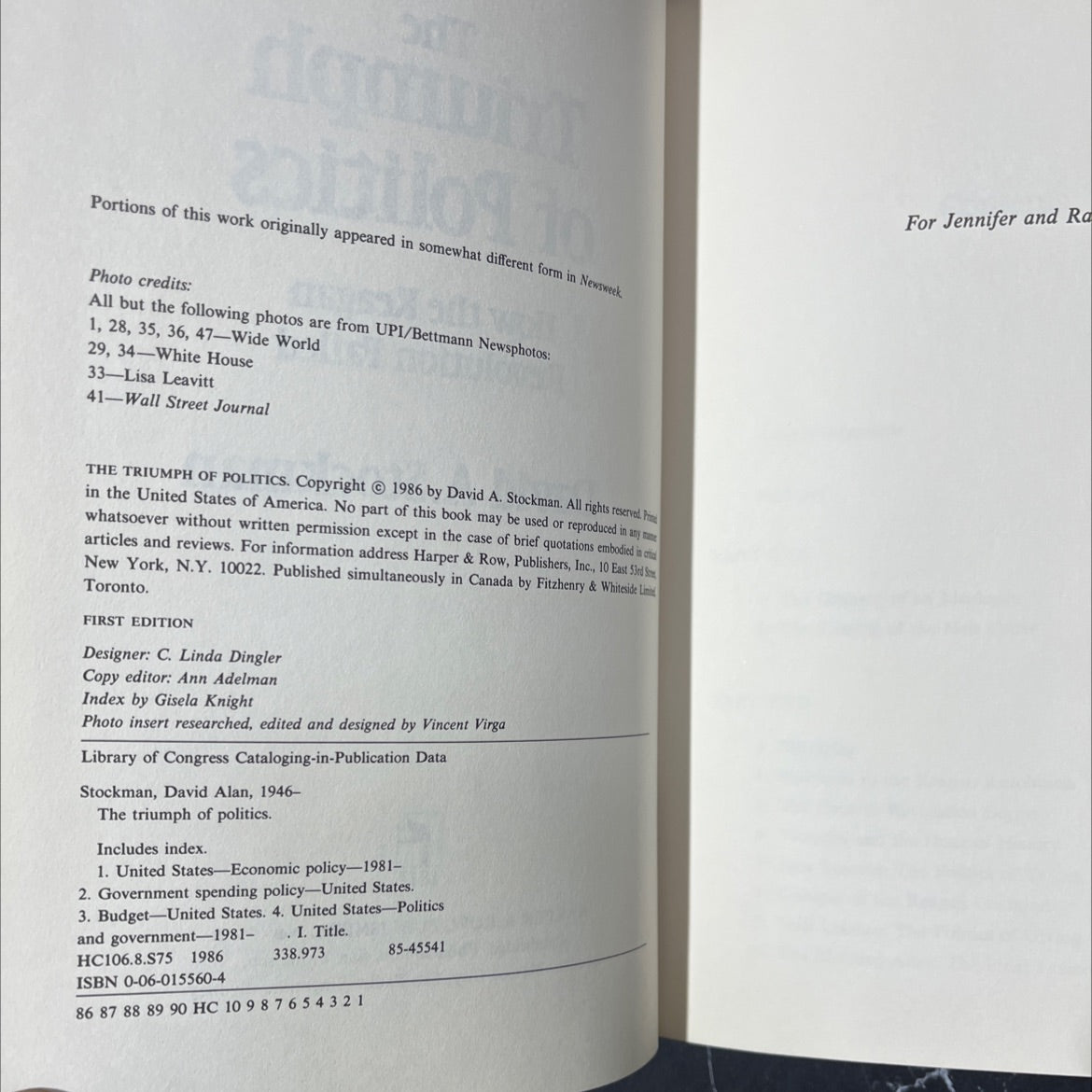 the triumph of politics book, by David A. Stockman, 1986 Hardcover image 3
