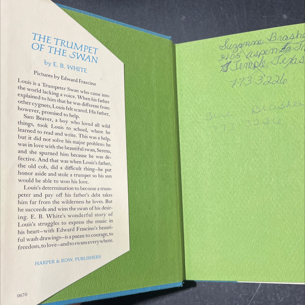 the trumpet of the swan book, by E. B. White, 1970 Hardcover image 4