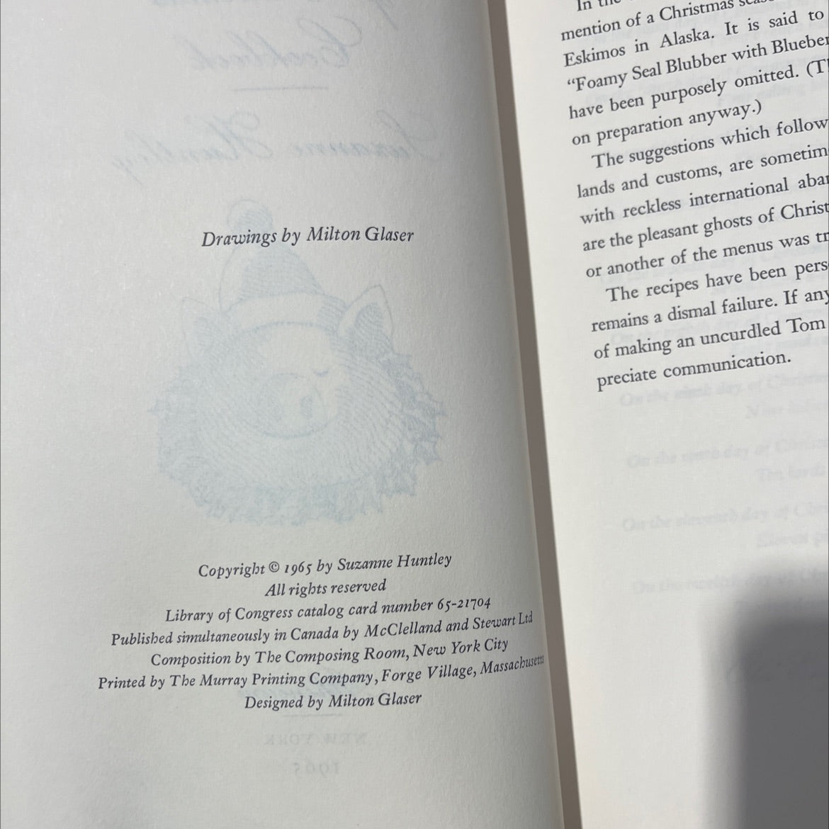 the twelve days of christmas cookbook book, by suzanne huntley, 1965 Hardcover image 3