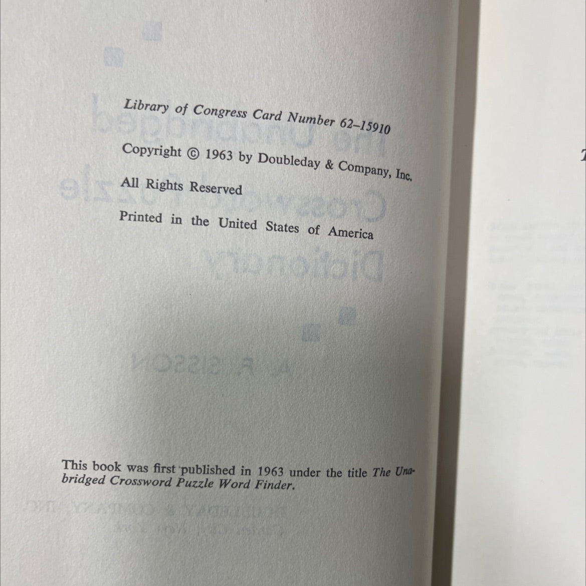 the unabridged crossword puzzle dictionary book, by a. f. sisson, 1963 Hardcover image 3