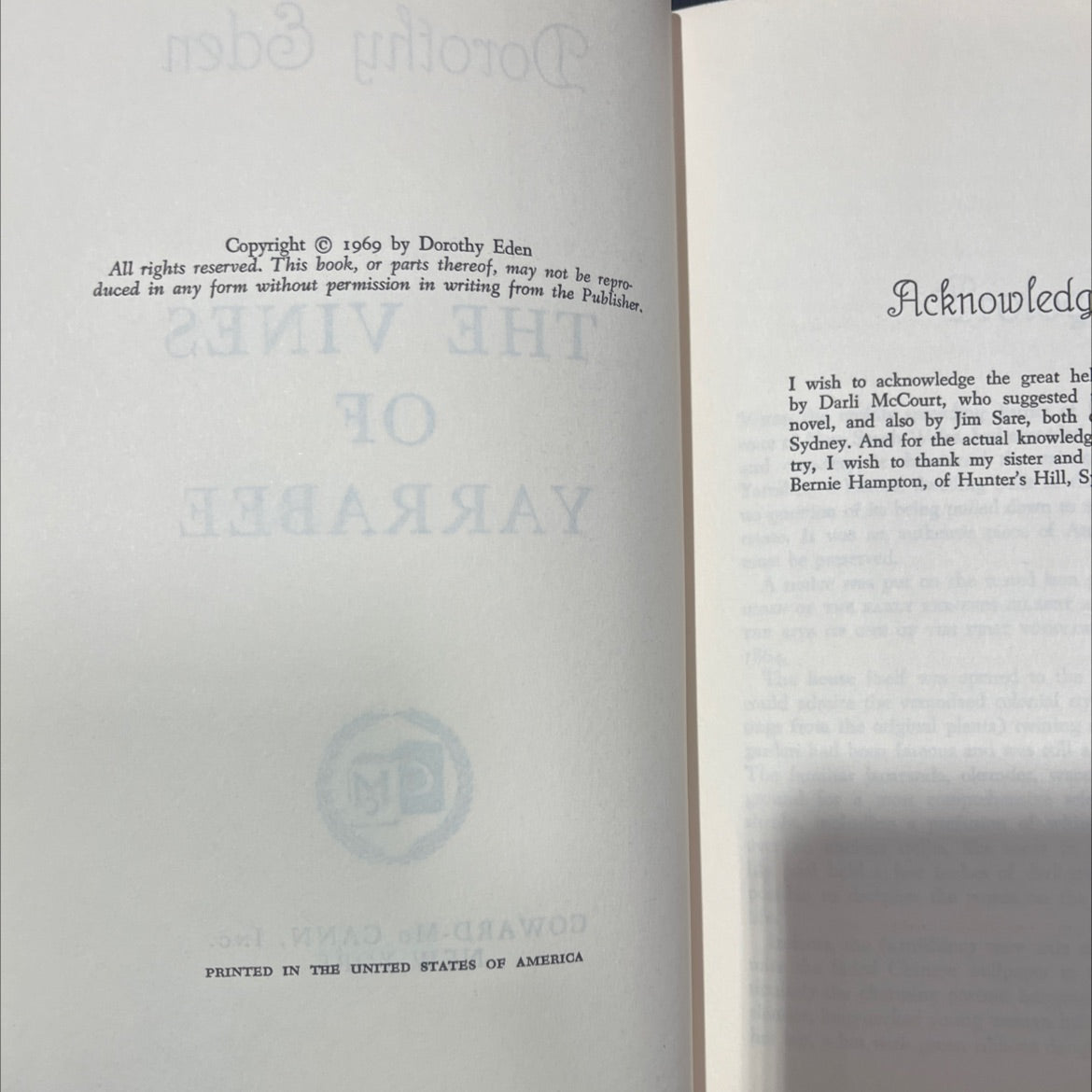 the vines of yarrabee book, by dorothy eden, 1969 Hardcover image 3
