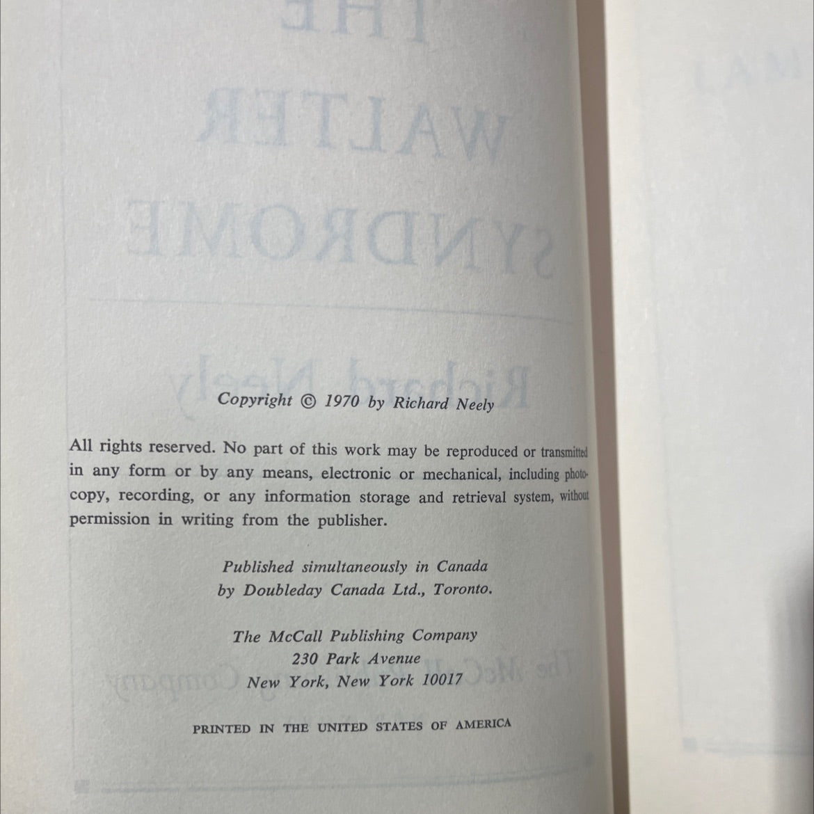 the walter syndrome book, by Richard Neely, 1970 Hardcover image 3