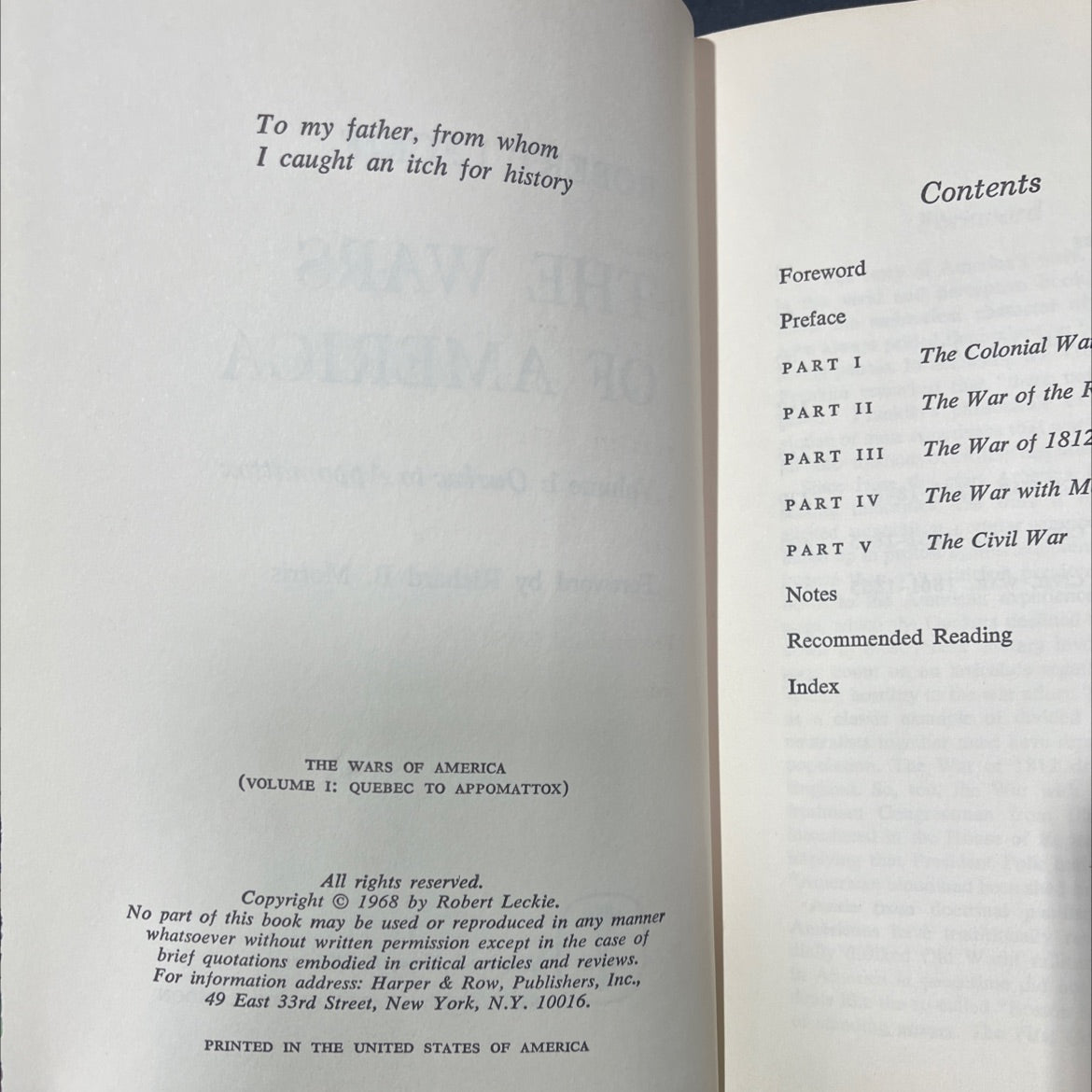 the wars of america (volume 1: quebec to appomattox) book, by robert leckie, 1968 Hardcover image 3