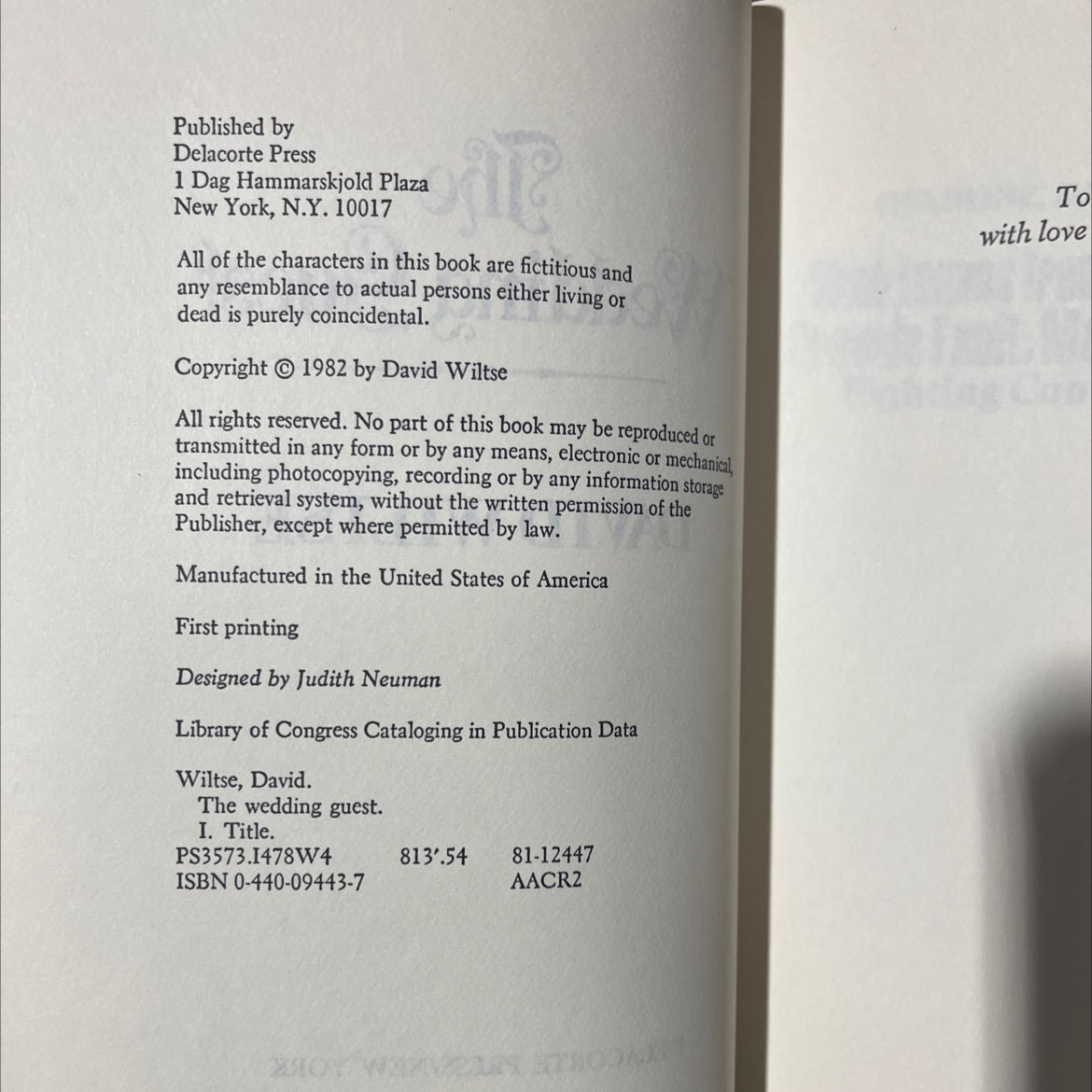 the wedding guest book, by david wiltse, 1982 Hardcover image 3