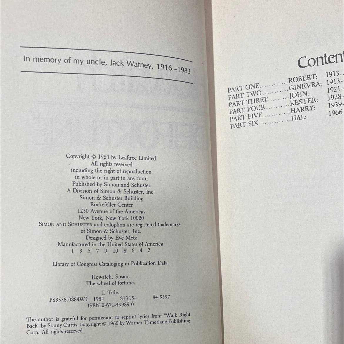 the wheel of fortune book, by Susan Howatch, 1984 Hardcover image 3