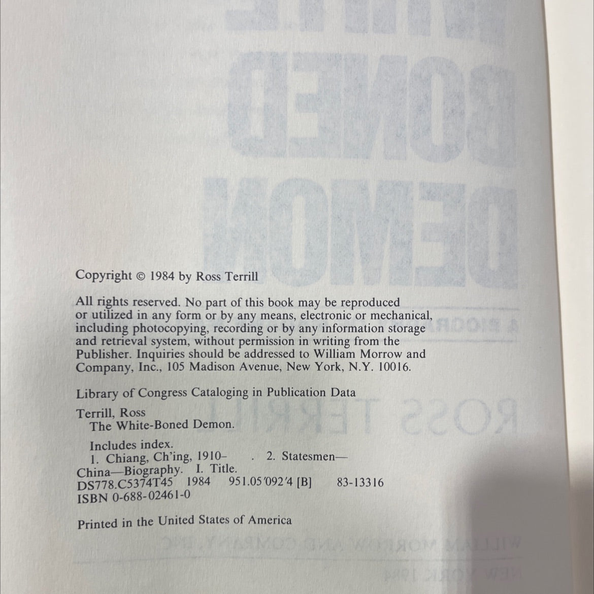 the white-boned demon a biography of madame mao zedong book, by Ross Terrill, 1984 Paperback image 3