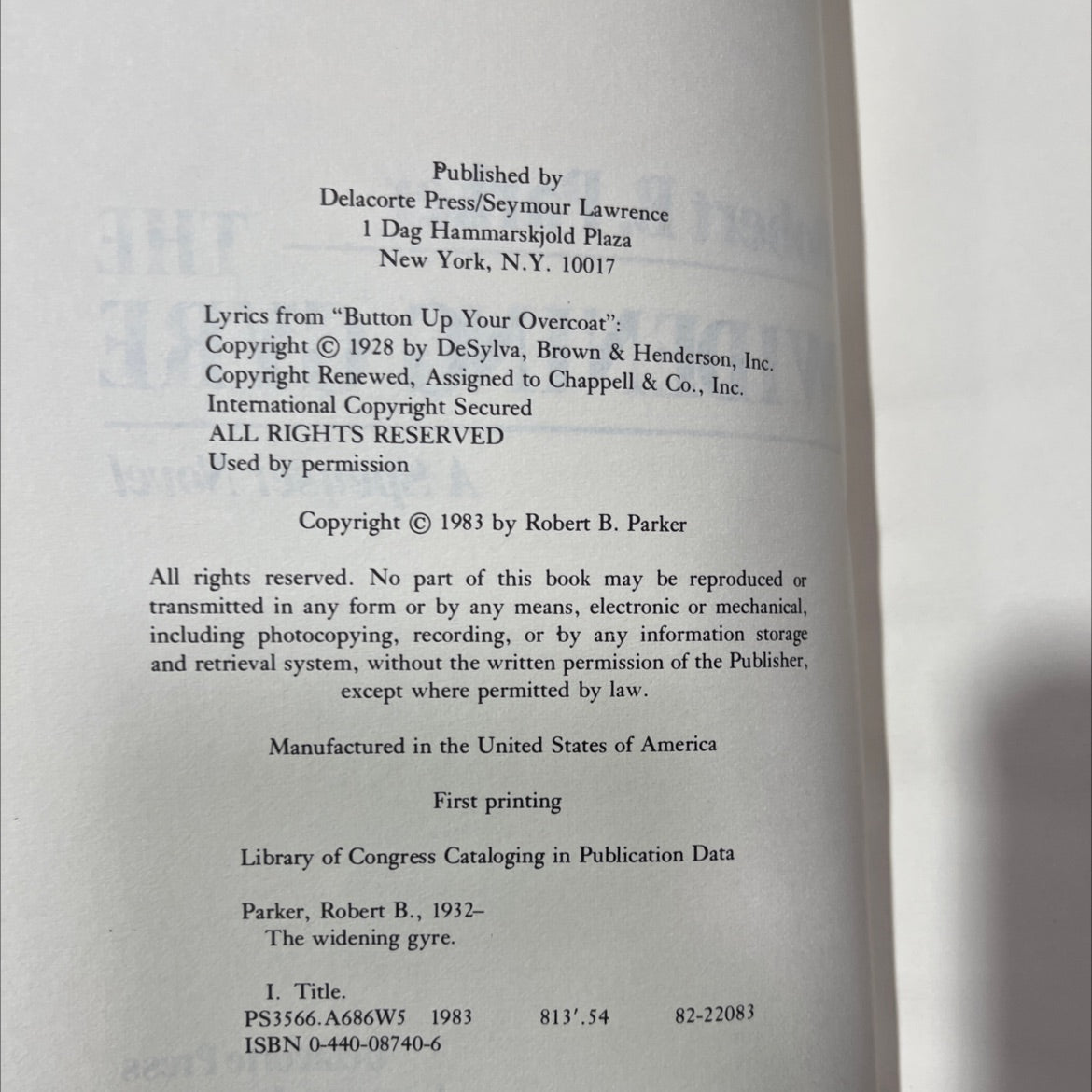 the widening gyre book, by Robert B. Parker, 1983 Hardcover, Vintage image 3