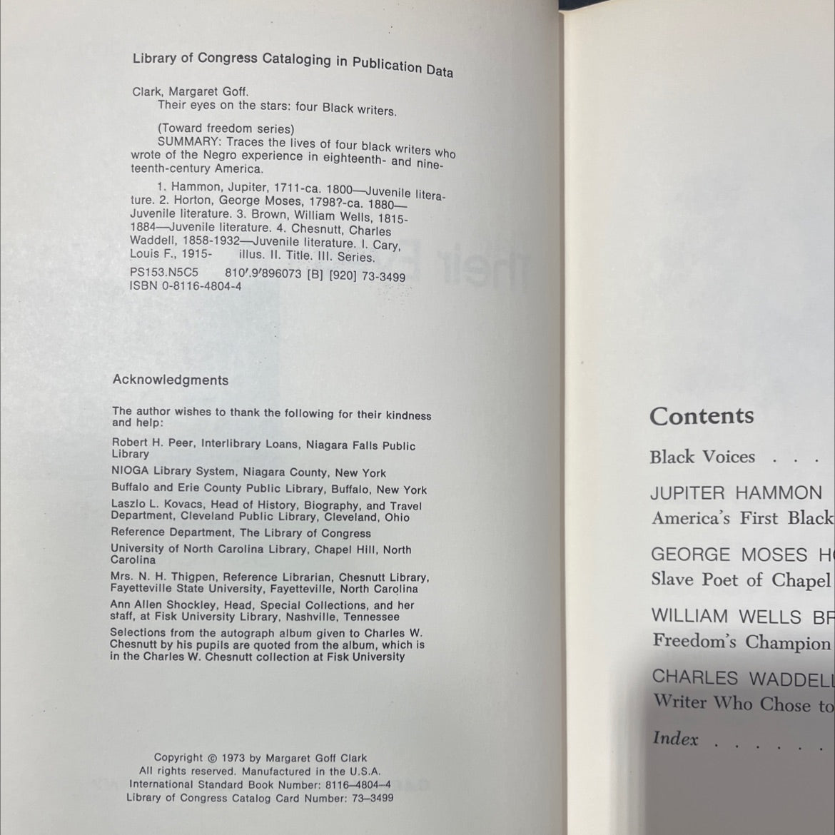 their eyes on the stars: four black writers book, by Margaret Goff Clark, 1973 Hardcover image 3