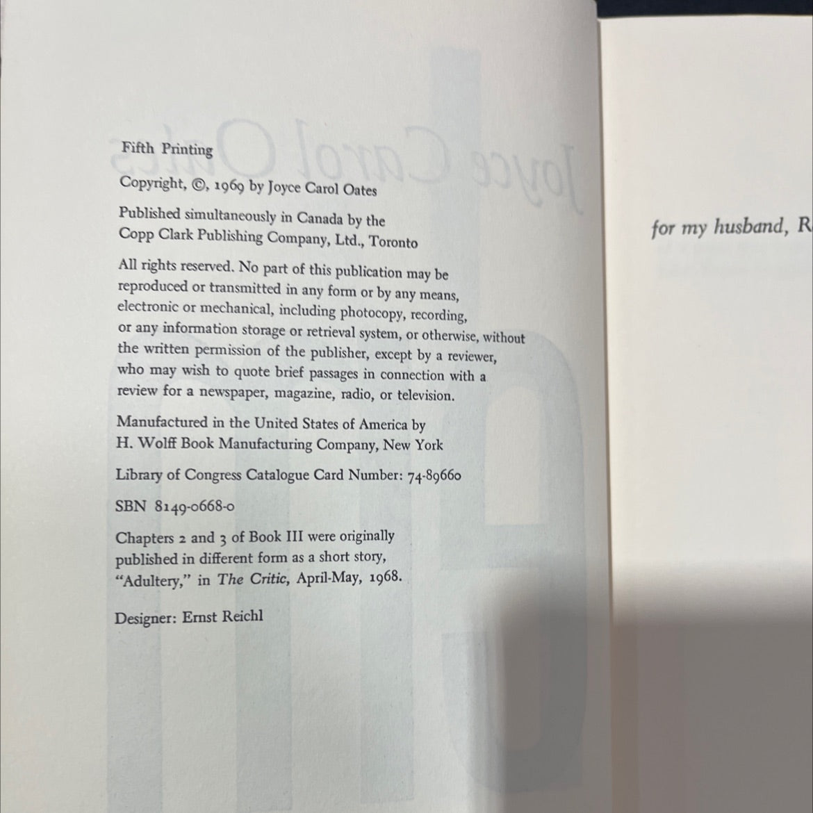 them book, by Joyce Carol Oates, 1969 Hardcover image 3