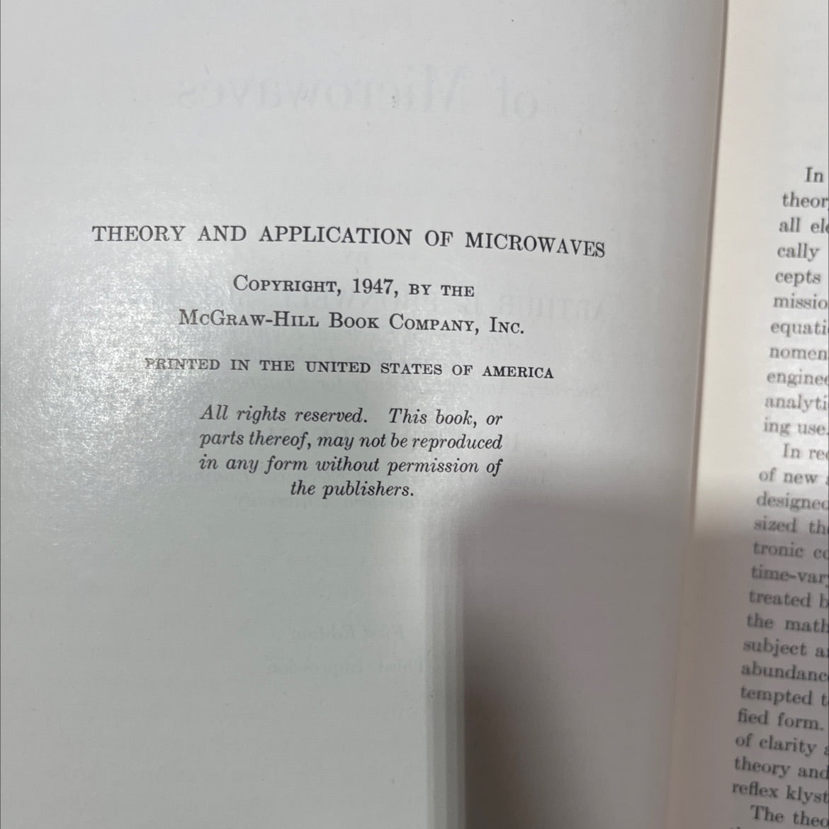 theory and application of microwaves book, by arthur b. bronwell, m.s., m.b.a., robert e. beam, ph.d., 1947 Hardcover image 3