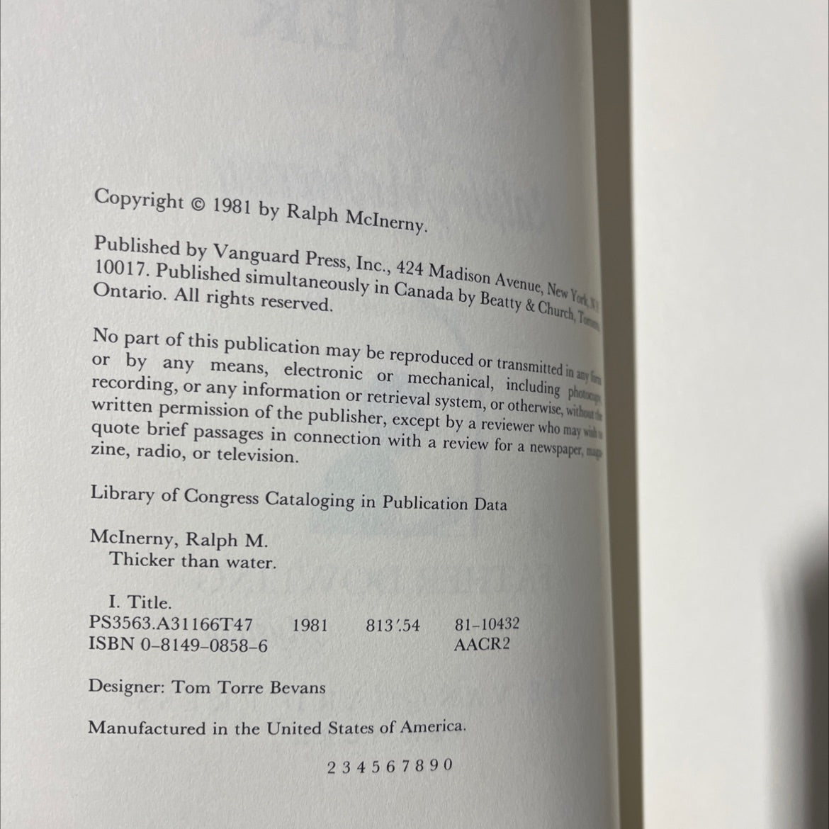 thicker than water book, by Ralph McInerny, 1981 Hardcover image 3