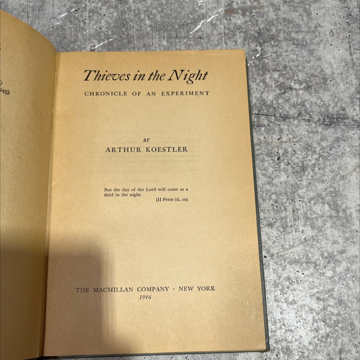 thieves in the night chronicle of an experiment book, by arthur koestler, 1946 Hardcover image 2