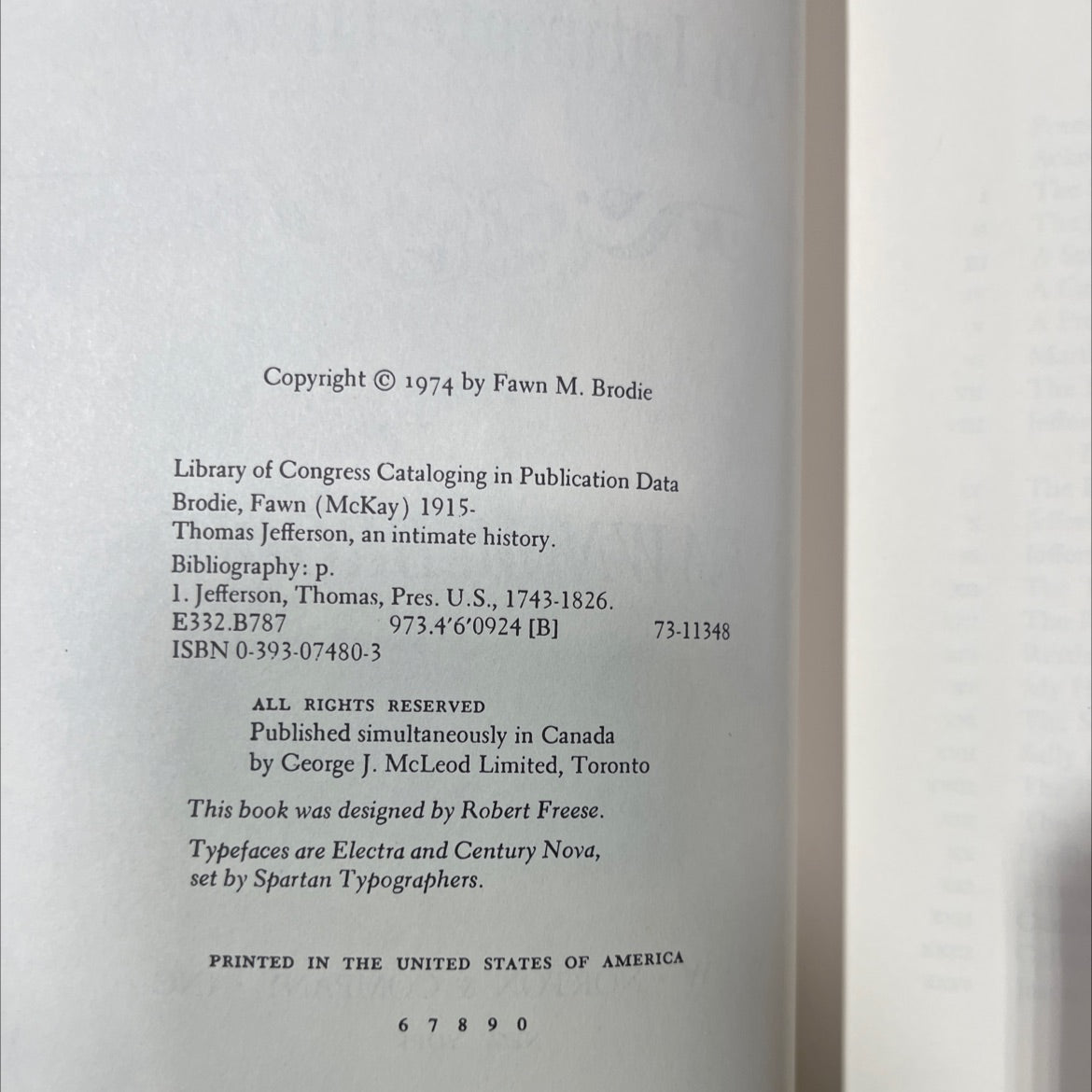 thomas jefferson an intimate history book, by fawn m. brodie, 1974 Hardcover image 3