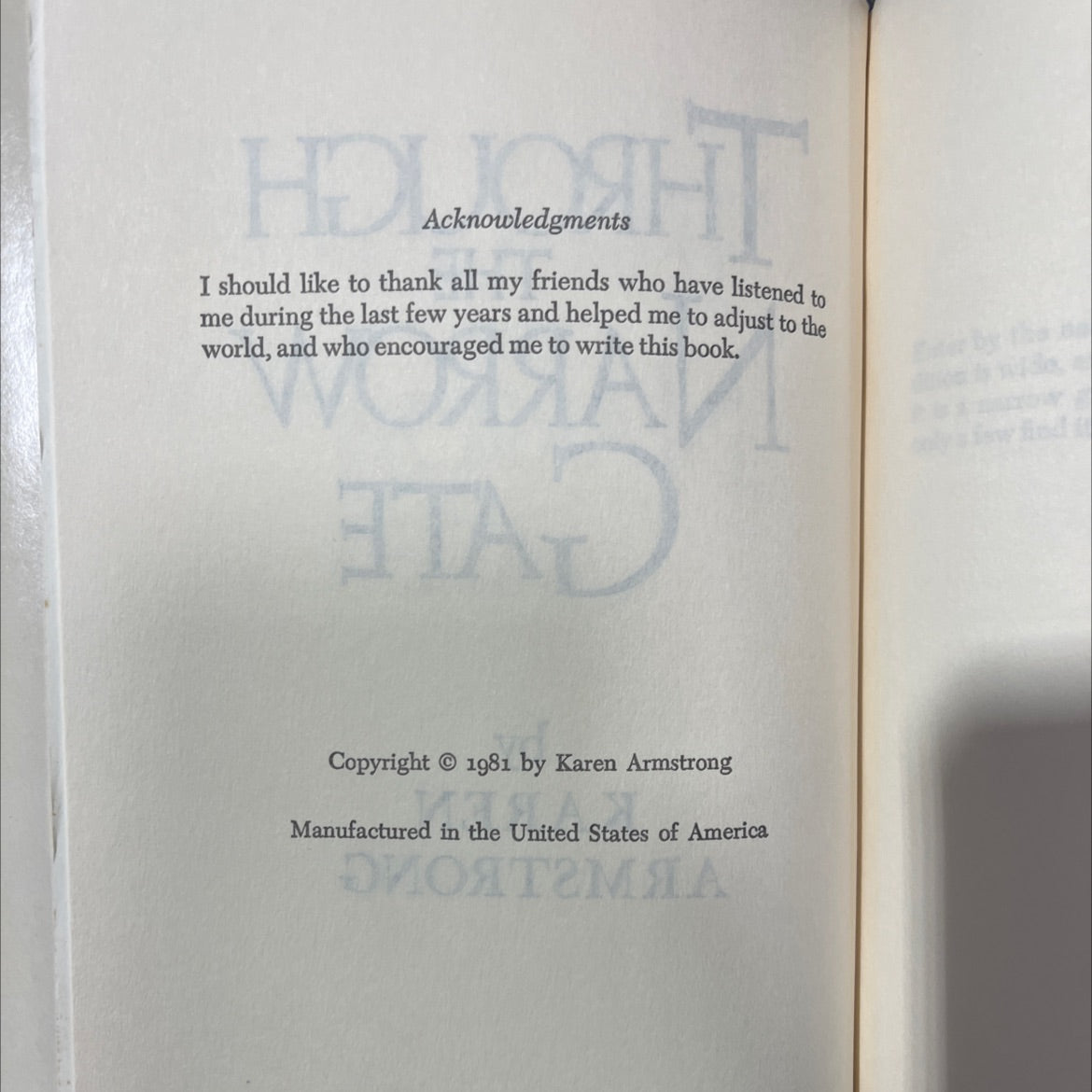 through the narrow gate book, by karen armstrong, 1981 Hardcover image 3