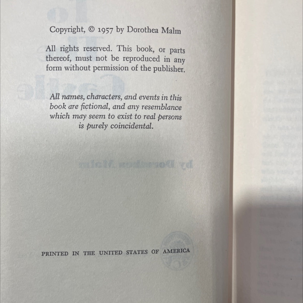 to the castle book, by dorothea malm, 1957 Hardcover image 3