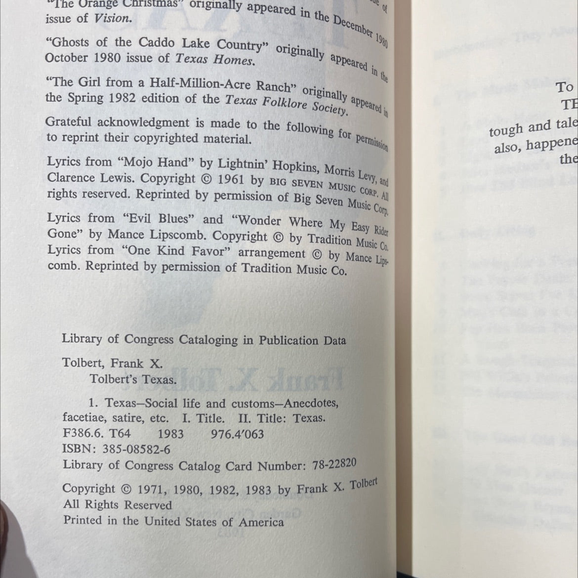 tolbert's texas book, by Frank X. Tolbert, 1983 Hardcover image 3