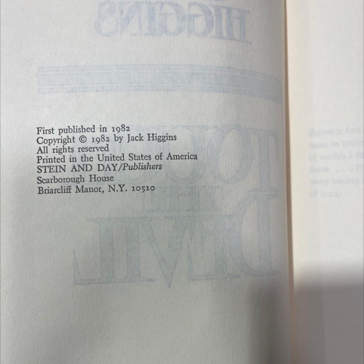 touch the devil book, by jack higgins, 1982 Hardcover image 3