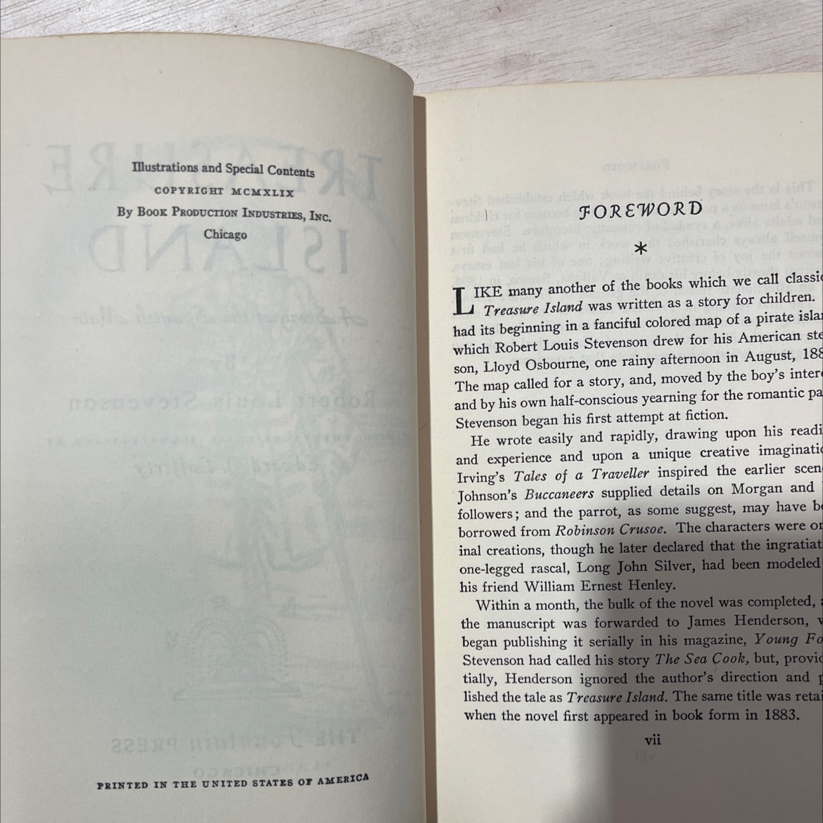 treasure island a story of the spanish main book, by robert louis stevenson, 1949 Hardcover, Vintage image 3