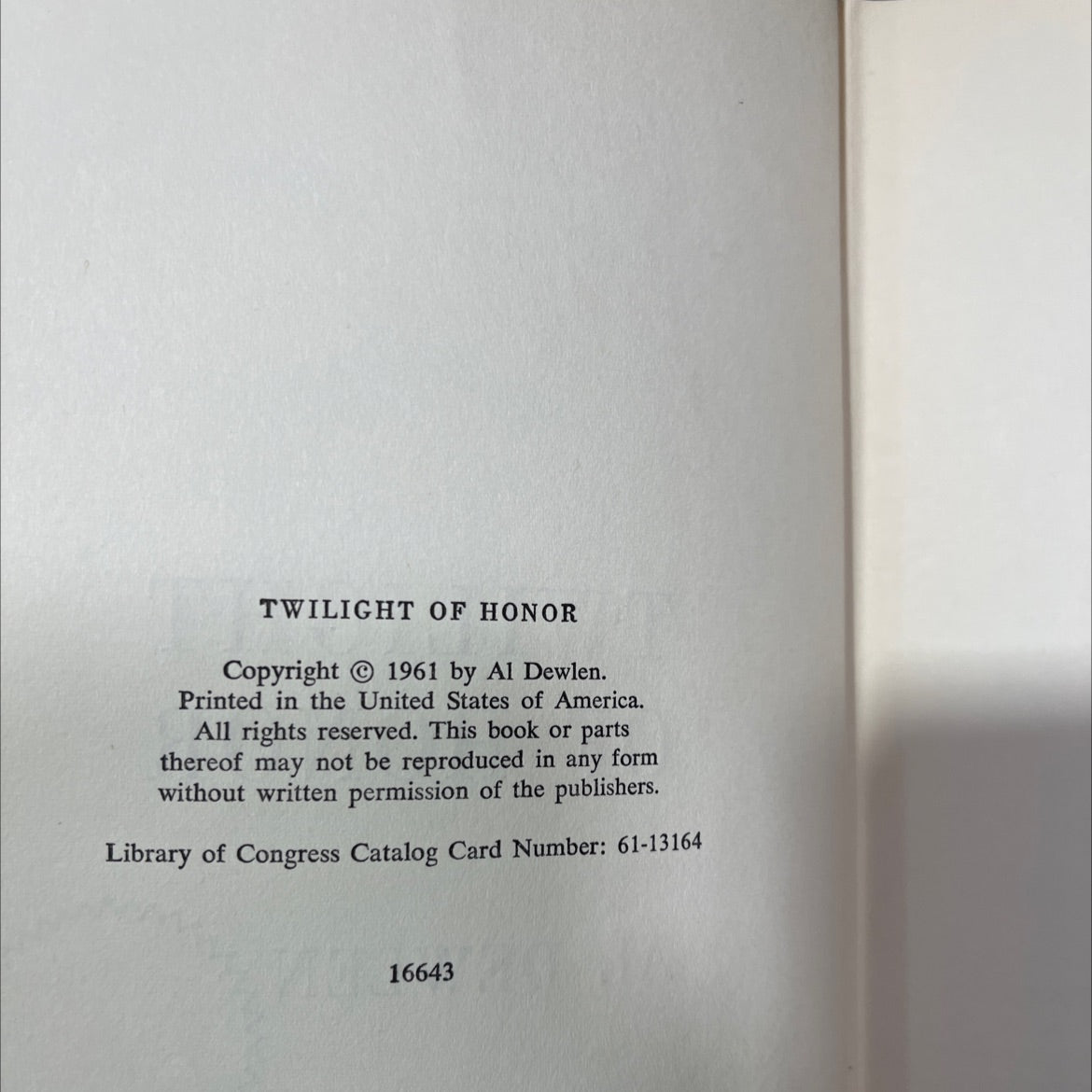 twilight of honor book, by al dewlen, 1961 Hardcover, Vintage image 3